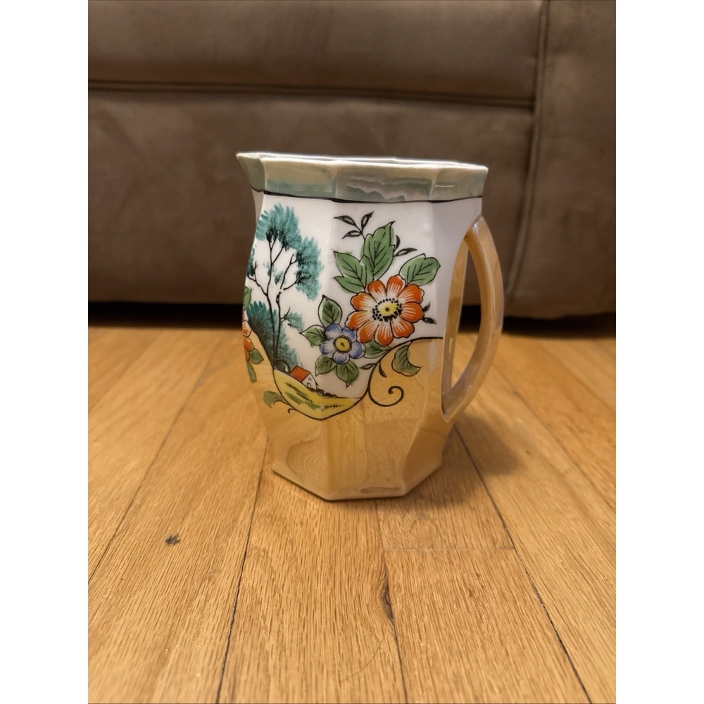 Vintage 1960s Made in Japan Lusterware Pitcher Botanica Floral Porcelain Glossy